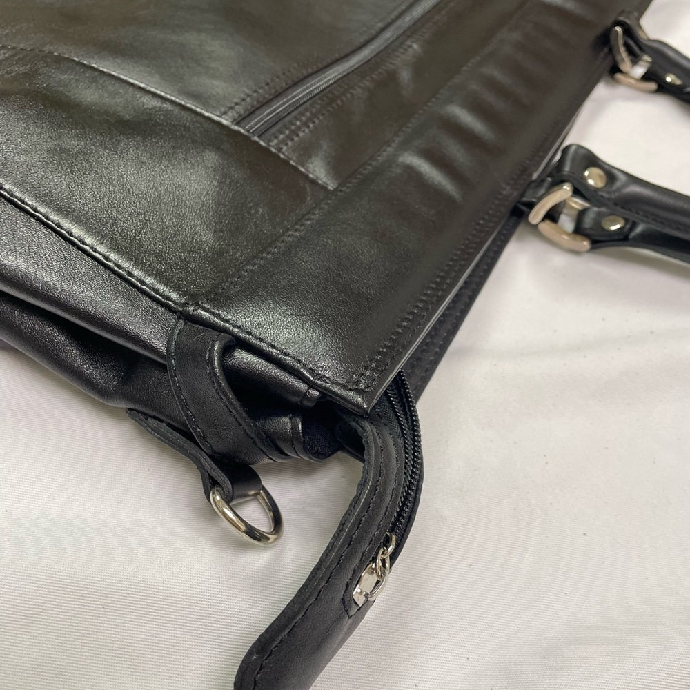 Genuine BLACK Leather Duffel Bag Weekender - Picture 3 of 7